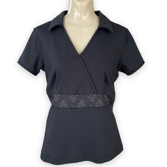 Nike Golf Sphere Dry Mock Wrap Pattern Waistband V-Neck Short Sleeve Polo - Picture 2 of 16